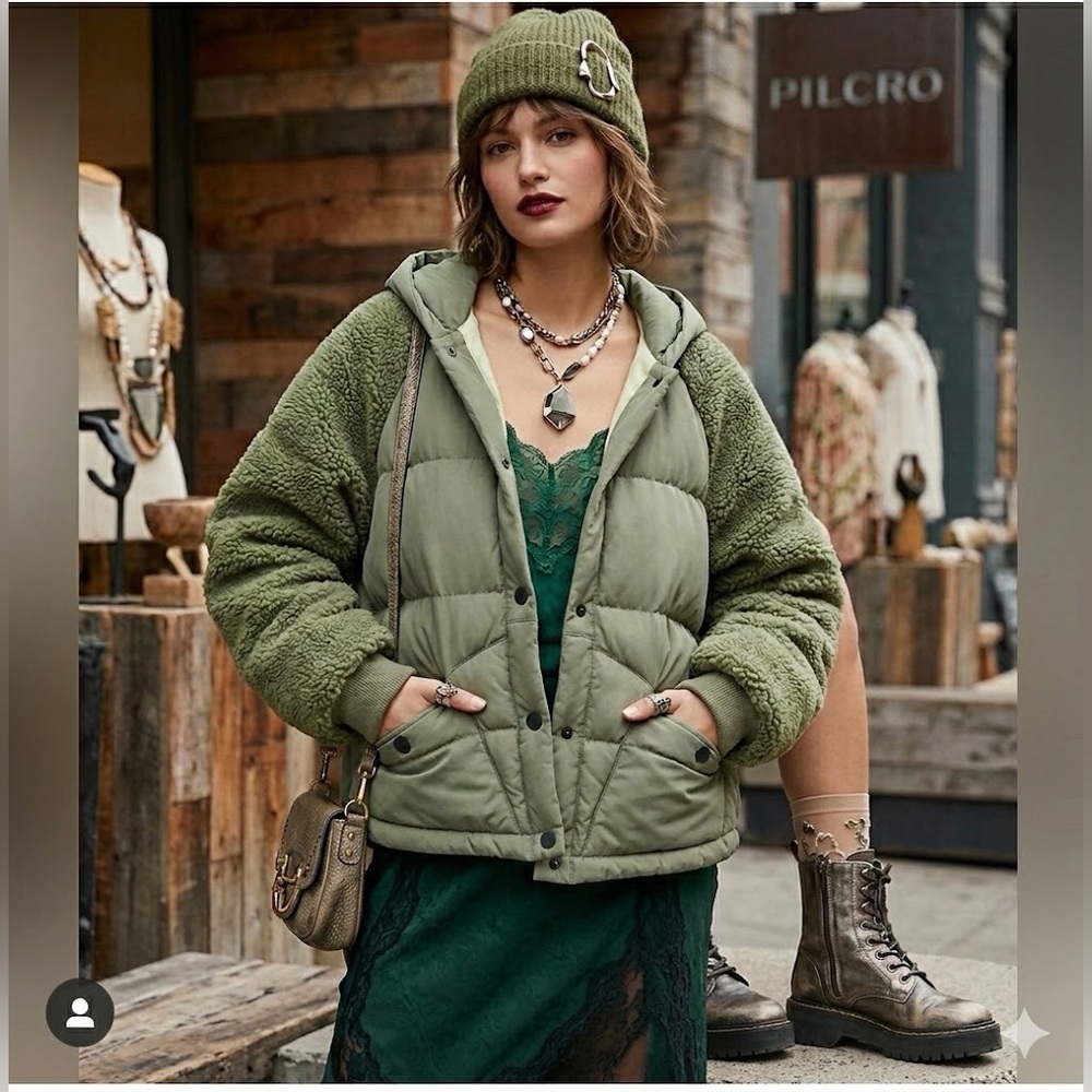 Anthropologie Pilcro Swing Puffer Jacket. Oversized Green Warm XS - Picture 7 of 7